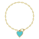 Paperclip Bracelet with Hanging Pave Cutout Heart Charm