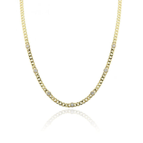 Seven Diamond Bezel Cuban Necklace