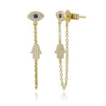 Pave Evil Eye & Hamsa Chain Earrings