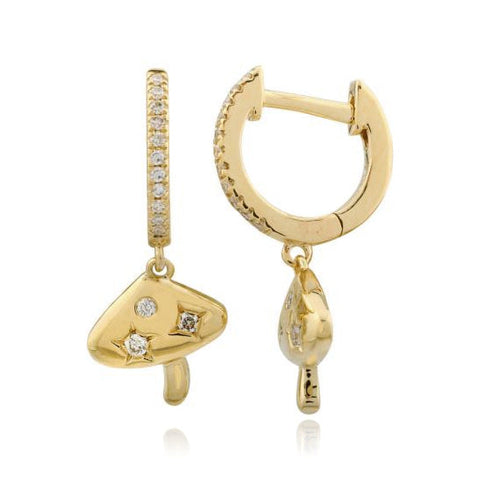 Dangling Mushroom Diamond Huggie Earrings