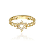 Small Pave Star of David Cuban Link Ring