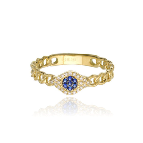 Pave Evil Eye Cuban Link Ring