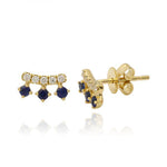 Diamond Bar and Three Gemstones Stud Earrings