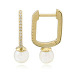 Diamond Pearl Huggie Earrings