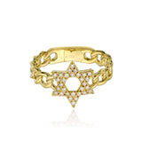 Pave Star of David Cuban Link Ring