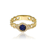 Large Pave Evil Eye Cuban Link Ring