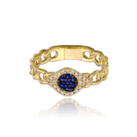 Large Pave Evil Eye Cuban Link Ring