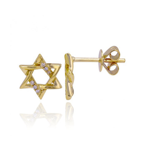 Half Pave Half Gold Star of David Stud Earrings