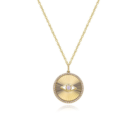 Medium Fluted Disc Evil Eye Pave Necklace