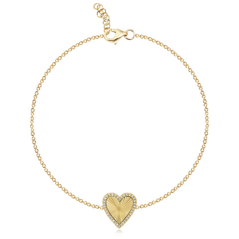 Small Fluted Heart Pave Bracelet