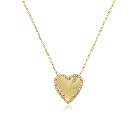 Large Fluted Pave Heart Necklace