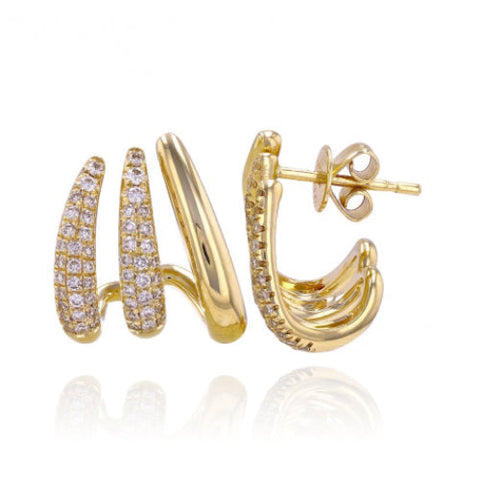 Three Wave Pave and Gold Wrap Earrings