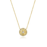 Fluted Center Diamond Pave Outline Gold Disc Necklace