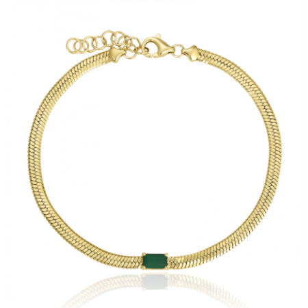 Solitaire Emerald Gold Snake Bracelet