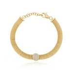 Gold Mesh Chain Diamond Bracelet with Pave Circle