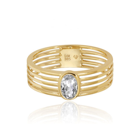 Oval White Topaz Five Row Gold Ring