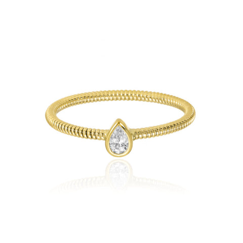 Bezel Solitaire Rope Gold Ring