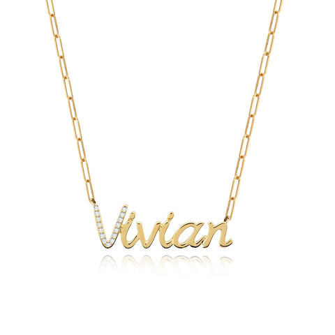 Pave Initial and Gold Name Necklace