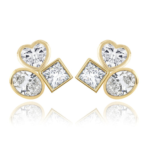 Three Large Multi Shape Diamond Earring