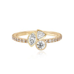 Three Solitaire Multi Shape Bezel Pave Diamond Ring