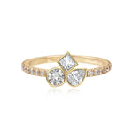 Three Solitaire Multi Shape Bezel Pave Diamond Ring