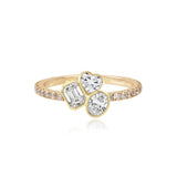 Three Solitaire Multi Shape Bezel Pave Diamond Ring