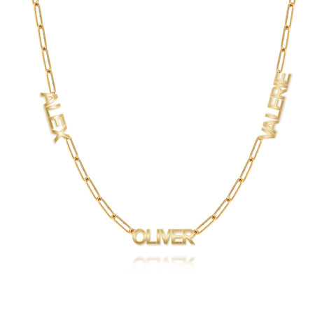 Multiple Cutout Gold Names Paperclip Necklace