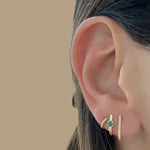 Solitaire Emerald and Pave Lobe Earring