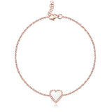 Small Pave Outline Stone Heart Bracelet