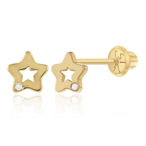 Baby Gold Star Cutout Diamond Earring