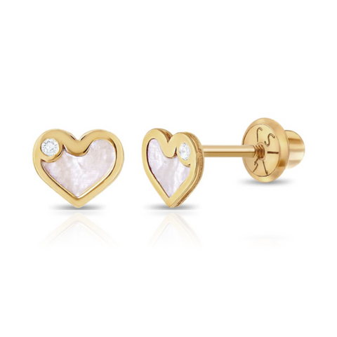 Baby Mother Of Pearl Diamond Heart Earring