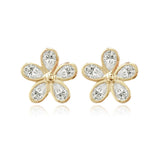 Pear Bezel Flower Stud Earrings