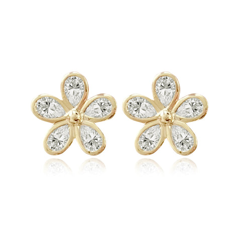 Pear Bezel Flower Stud Earrings