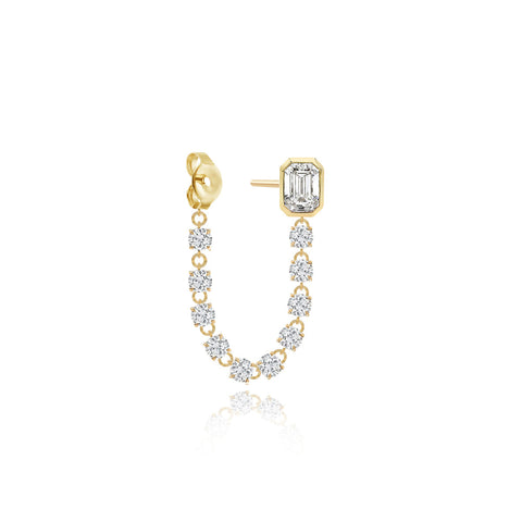 Solitaire Bezel Diamond and Diamond Chain Earring