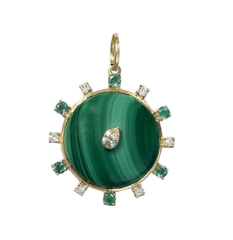 Round Malachite Center Diamond Stone Charm