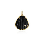 One Diamond Gold Border Seashell Stone Charm