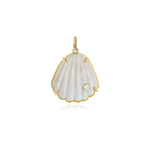 One Diamond Gold Border Seashell Stone Charm