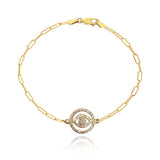 Round Pave Evil Eye Paperclip Bracelet