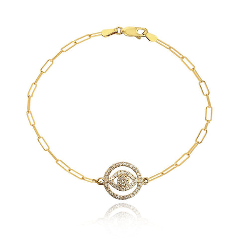 Round Pave Evil Eye Paperclip Bracelet