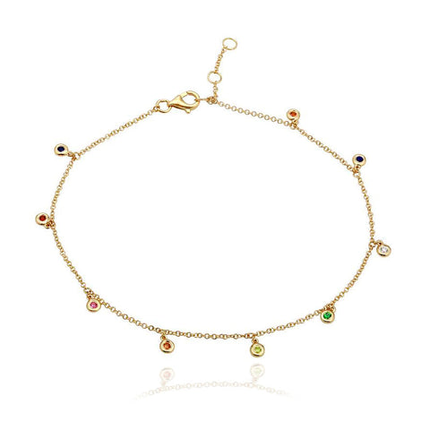 Dangling Rainbow Bezel Anklet