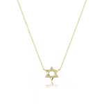 Star of David Half Pave Gold Necklace