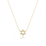 Star of David Half Pave Gold Necklace