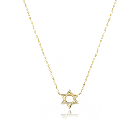 Star of David Half Pave Gold Necklace