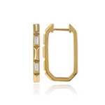 Two Diamond Baguette Hexagon Gold Hoops