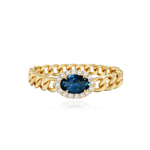 Pave Outline Sapphire Cuban Ring