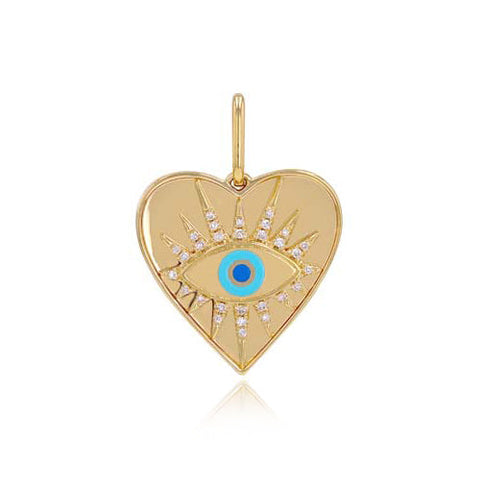 Gold and Pave Evil Eye Heart Charm