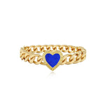 Fluted Outline Stone Heart Cuban Ring