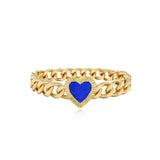 Fluted Outline Stone Heart Cuban Ring