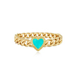 Fluted Outline Stone Heart Cuban Ring