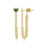 Fluted Outline Stone Heart Cuban Chain Earring